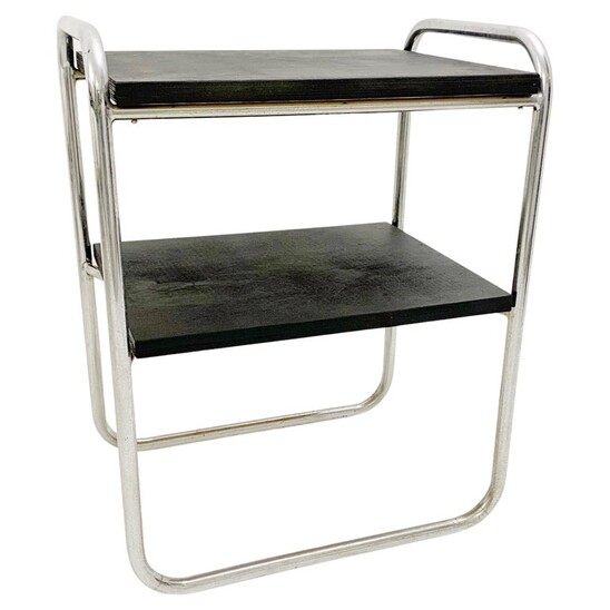 Modernist small wood and tubular steel side table - 1930s