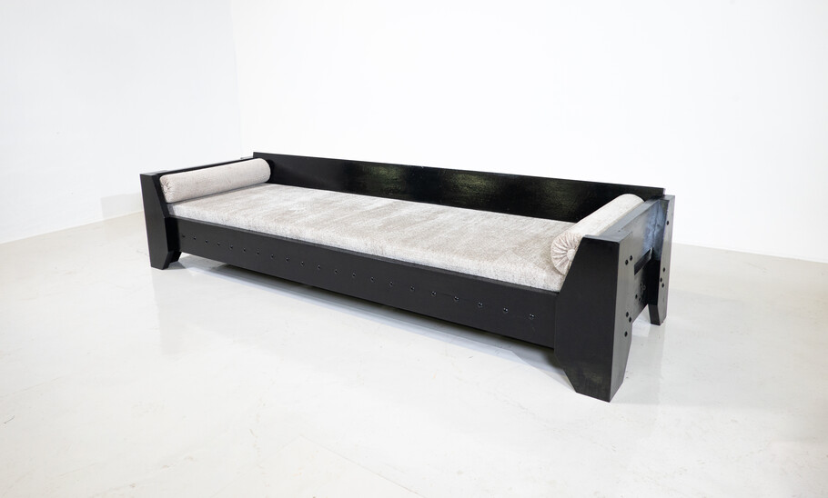 Modernist Sofa / Daybed, Black Wood and Fabric, 1960s