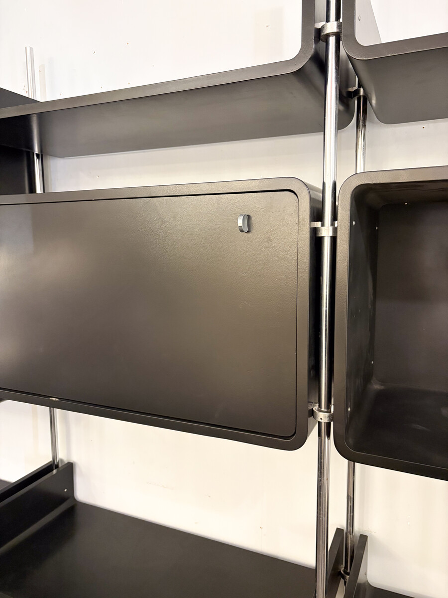 Modular Wall Unit by Michel Ducaroy, Lacquered Wood and Steel, France, 1970s