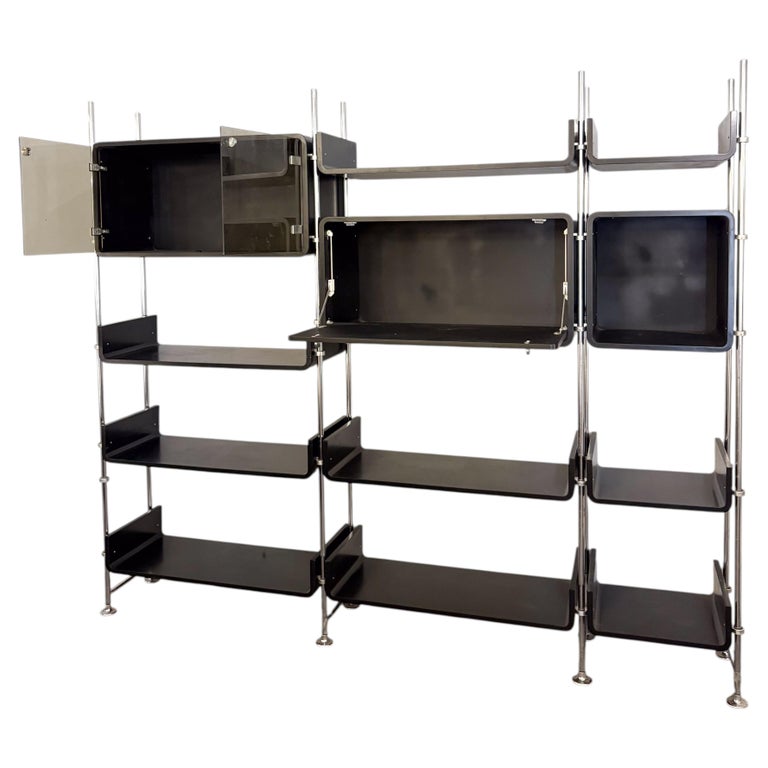 Modular Wall Unit by Michel Ducaroy, Lacquered Wood and Steel, France, 1970s