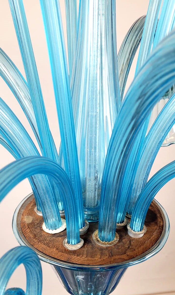 Murano Blue Glass Chandelier - 5 Arms Of Light, 1940s