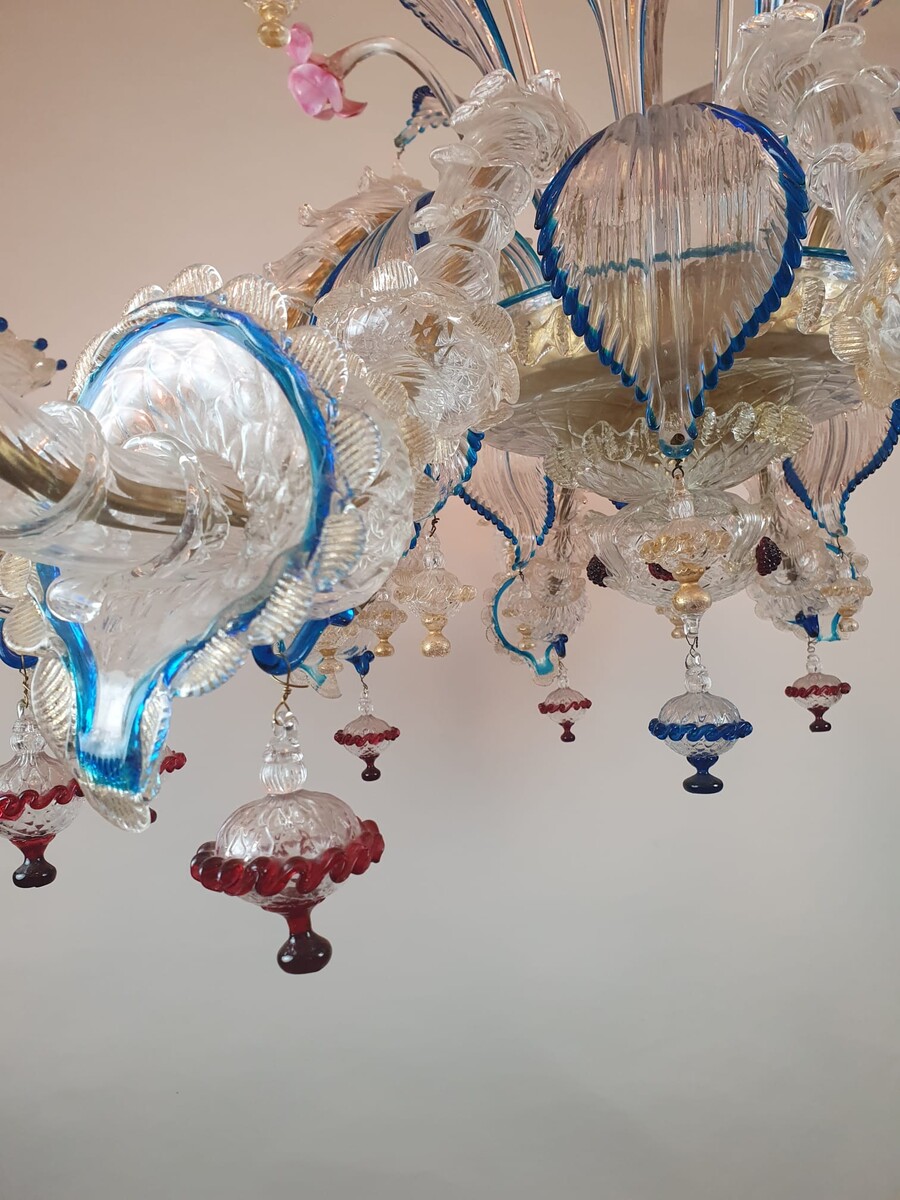 Murano Chandelier In Colored Glass, Early 20th