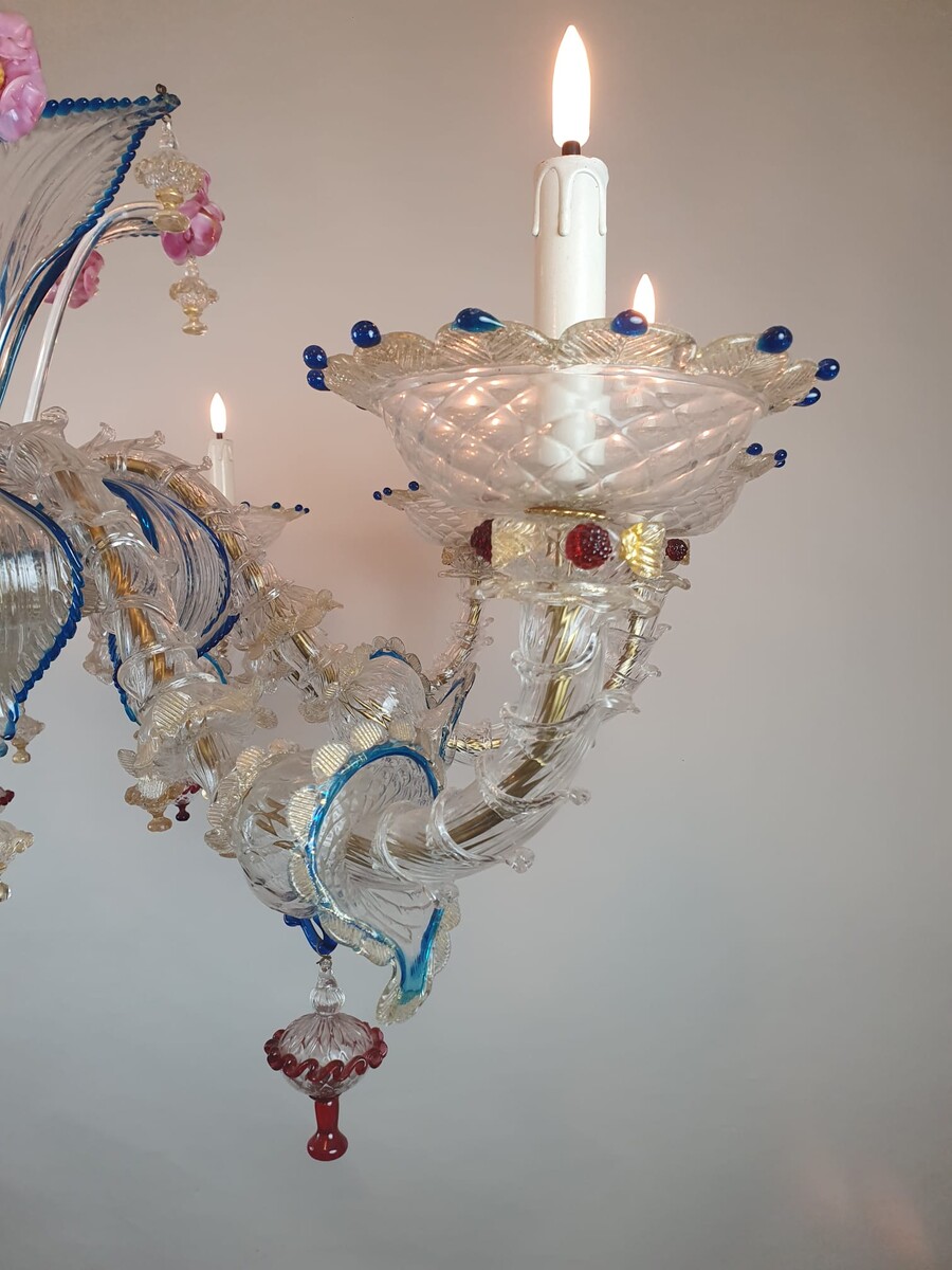 Murano Chandelier In Colored Glass, Early 20th