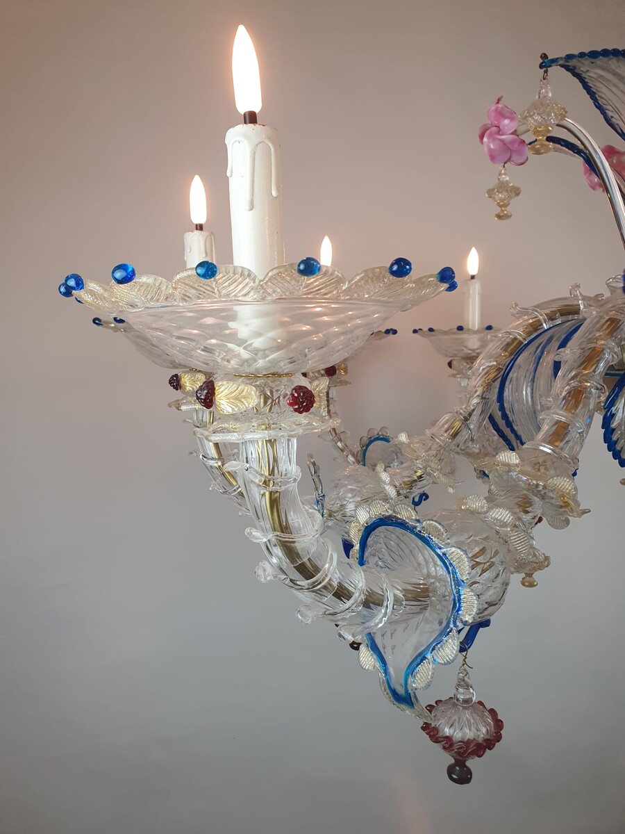 Murano Chandelier In Colored Glass, Early 20th