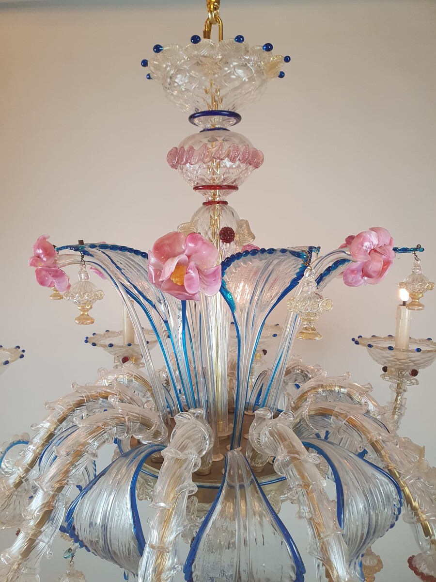 Murano Chandelier In Colored Glass, Early 20th