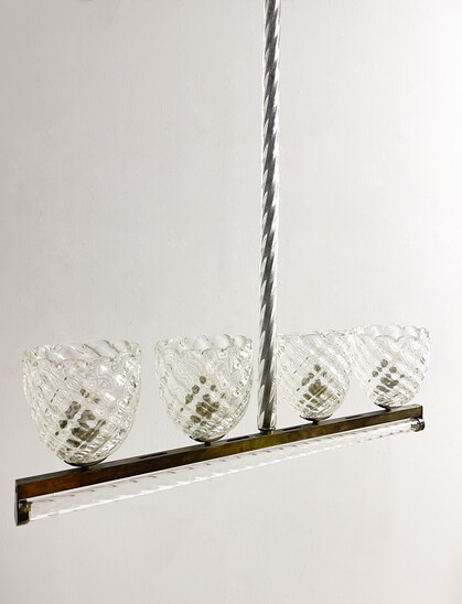 Murano Glass Chandelier by Ercole Barovier, 4 Arms Light, Italy, 1930s