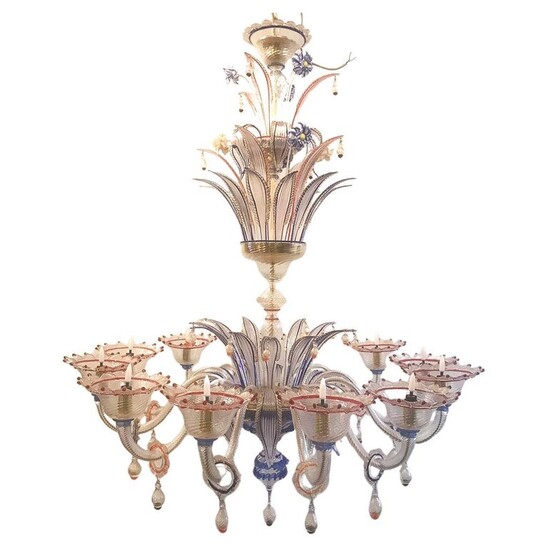  Murano Glass Chandelier With 12 Arms Of Light