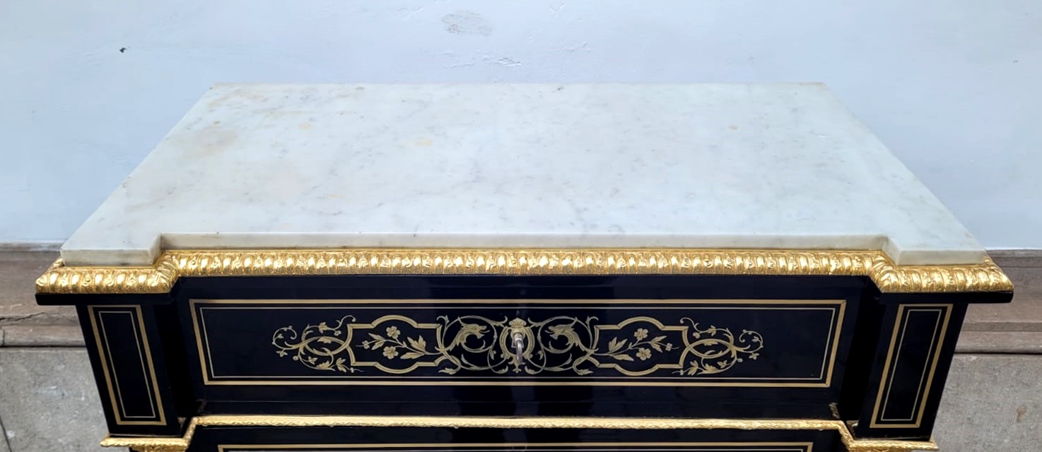 Napoleon III Secretary, Blackened Pear Wood and Brass Marquetry