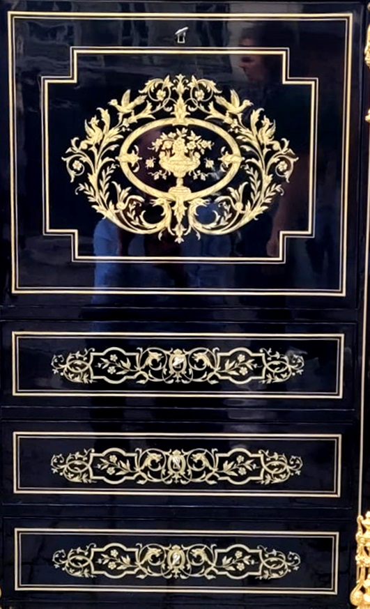 Napoleon III Secretary, Blackened Pear Wood and Brass Marquetry