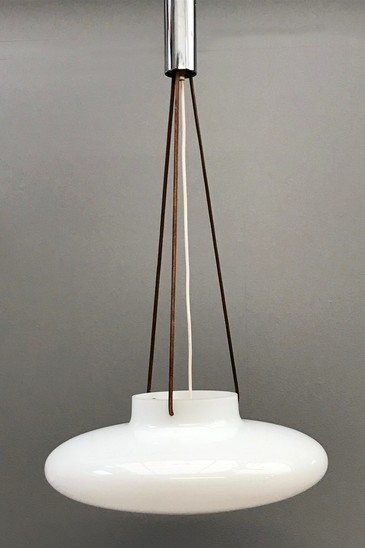 Opaline Glass suspension With Adjustable Leather Cords - Italy