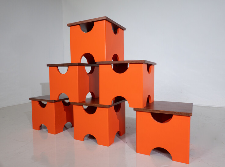 Orange Dado Stools by Ettore Sottsass
