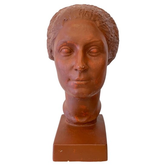 Original Plaster Bust Representing a Woman with Short Hair by Claudius Linossier, 1927