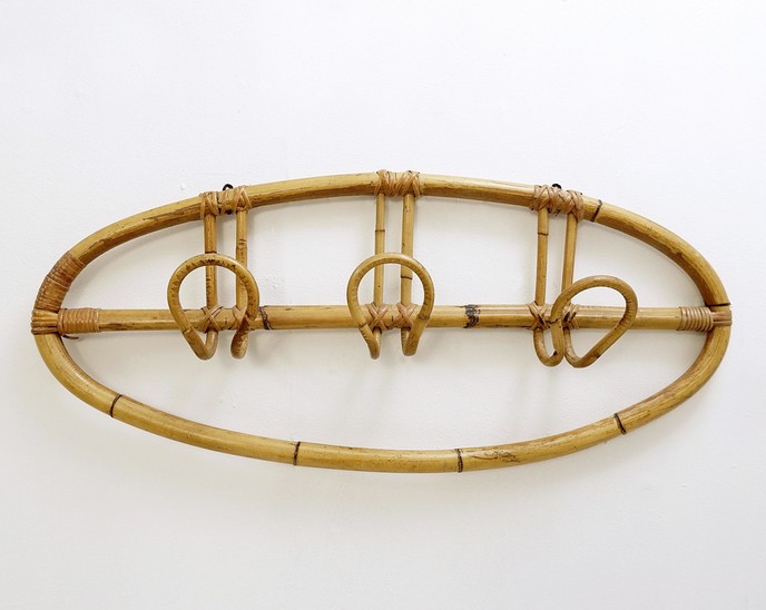 Oval Rattan Coat Rack, 1960s