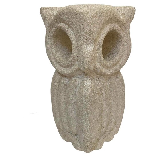 Owl Desk Lamp Signed by Albert Tormos, Limestone, France, 1970s