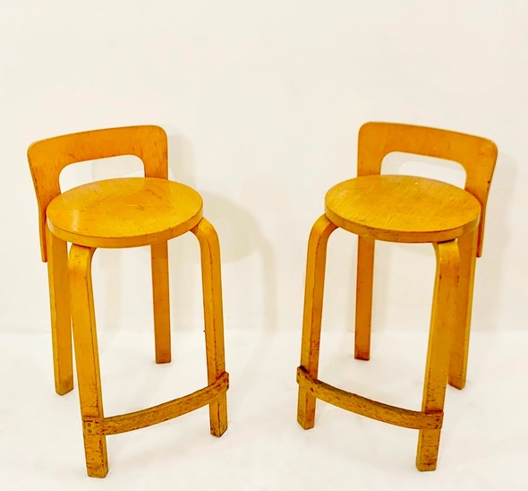 Pair Alvar Aalto Bar Stools K65 Artek 30’S