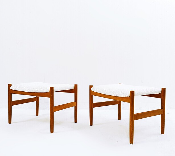Pair Mid Century Modern Stools, by Hugo Frandsen, Spøttrup Møbler, teak, Denmark 1950s
