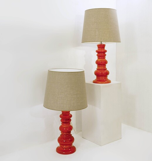 Pair of 1960s Orange Ceramic Table Lamps