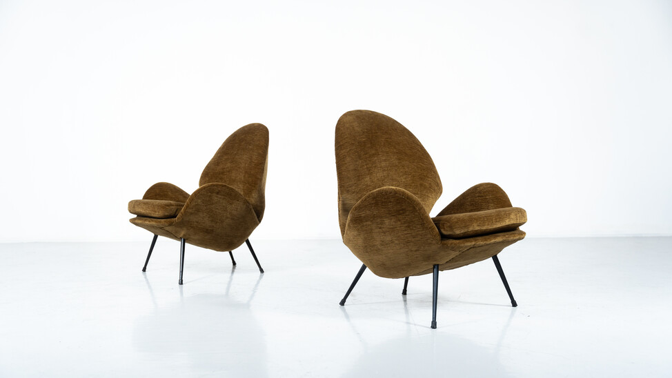 Pair of Armchairs, Italy, 1950s - New Velvet Upholstey