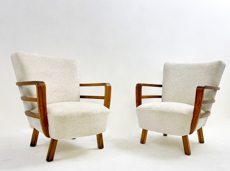Pair of Art Deco Armchairs, Walnut, Hungary