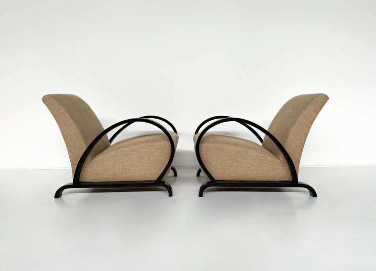 Pair of Art Deco Armchairs, Wood and Fabric - New Upholstery