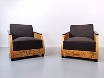 Pair Of Art Deco Club chairs In Polished Burr Wood