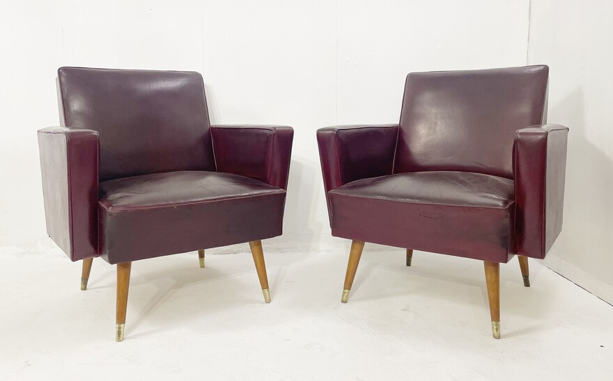 Pair of art deco leather armchairs