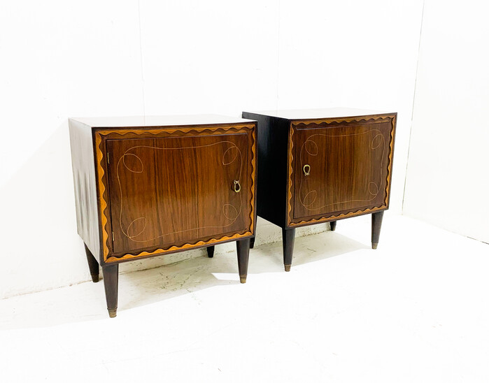 Pair of Art Deco sculpted wooden nightstands