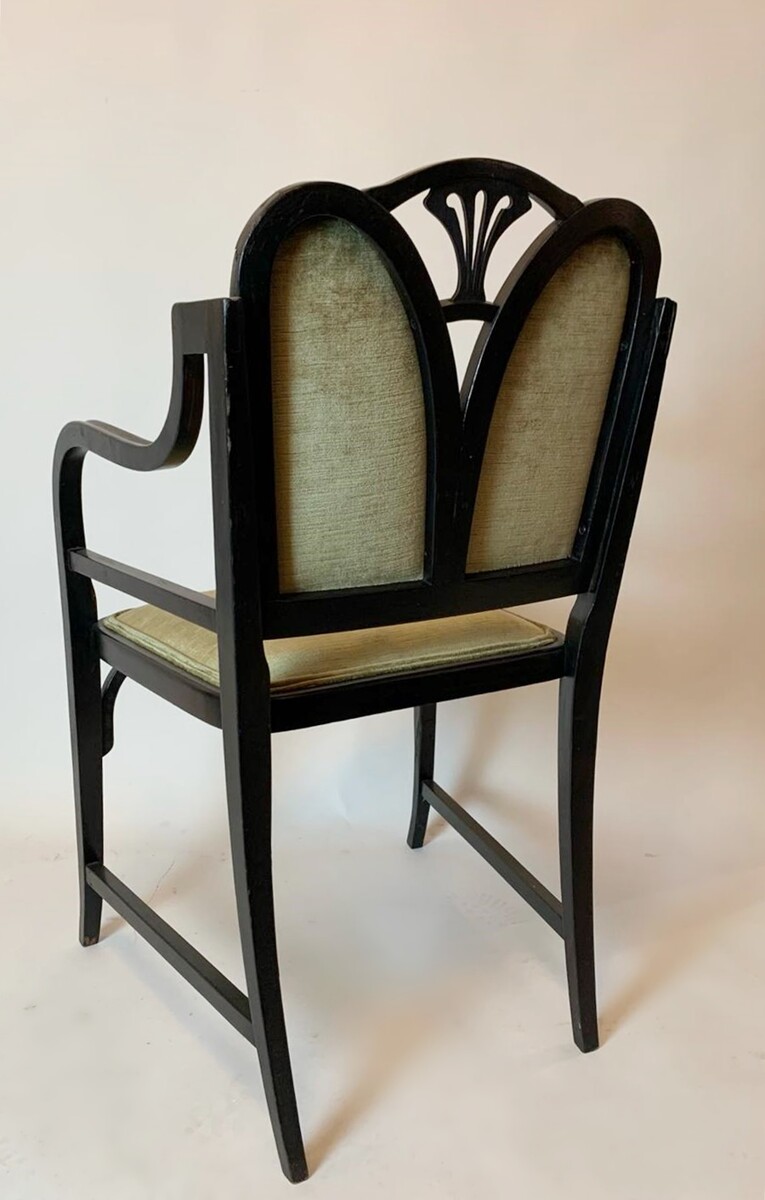  Pair Of Art Nouveau Thonet Armchairs - Black Lacquered Bentwood and Velvet 