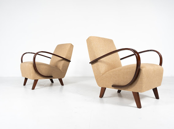 Pair of Bentwood Armchairs by Jindrich Halabala, Czech Republic 1940s