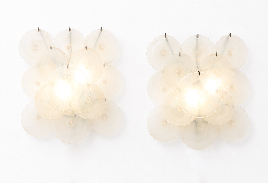 Pair of Carlo Nason Wall Lamps With Murano Glass Discs - 1960s
