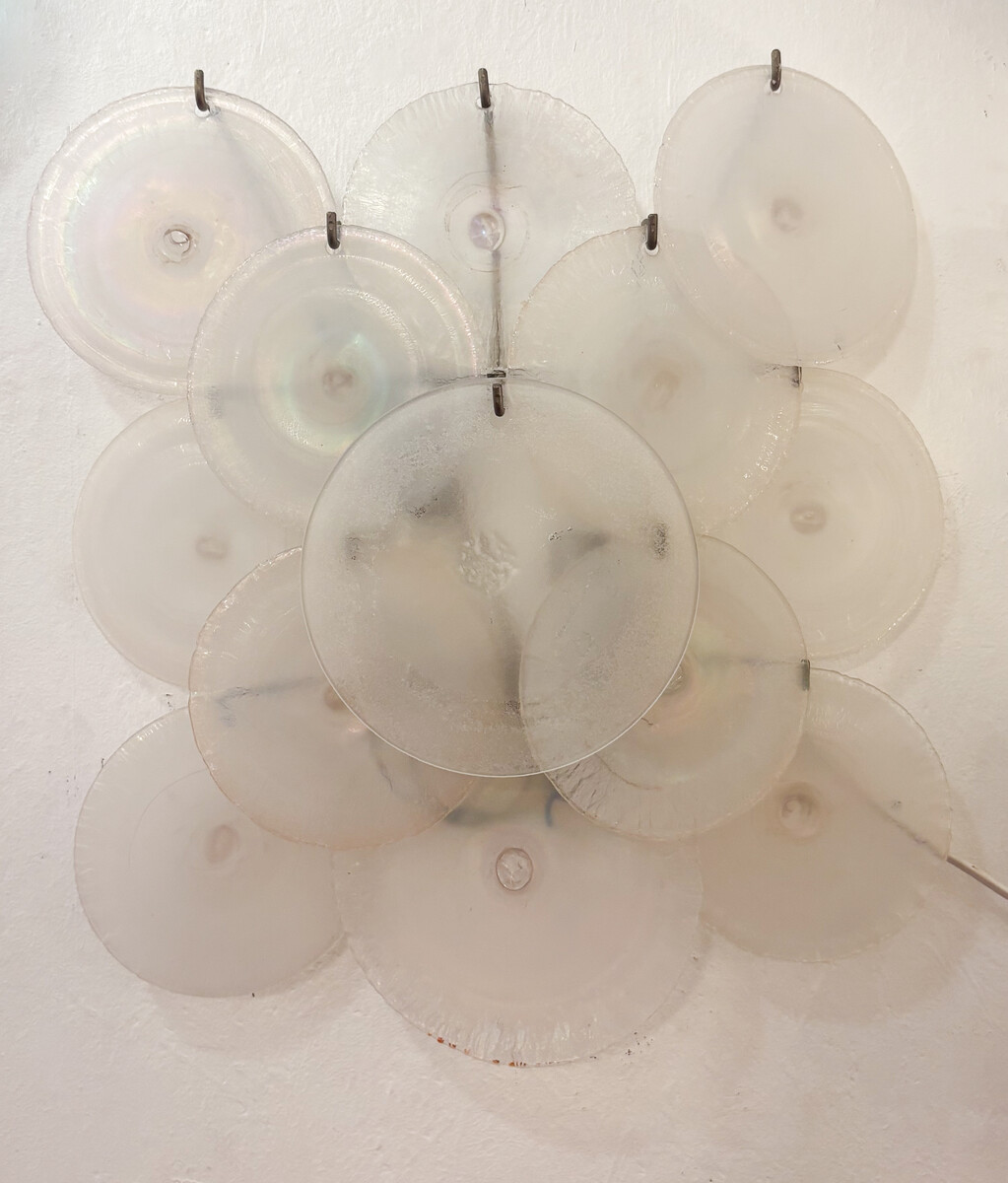 Pair of Carlo Nason Wall Lamps With Murano Glass Discs - 1960s