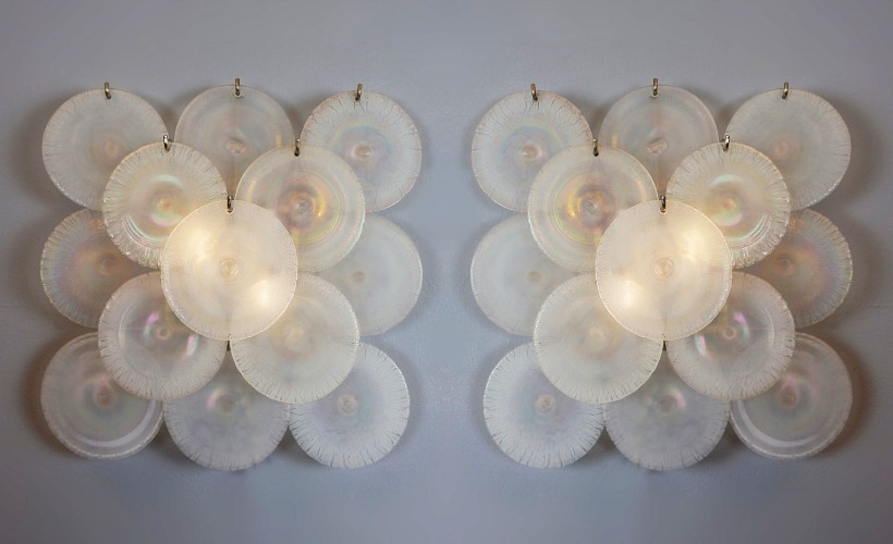 Pair of Carlo Nason Wall Lamps With Murano Glass Discs - 1960s