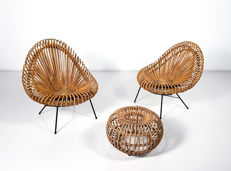 Pair of chairs with ottoman by Janine Abraham & Dirk Jan Rol for Rougier 1950s