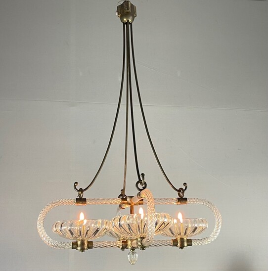 Pair of Chandeliers attributed to Barovier, Italy, 1950s