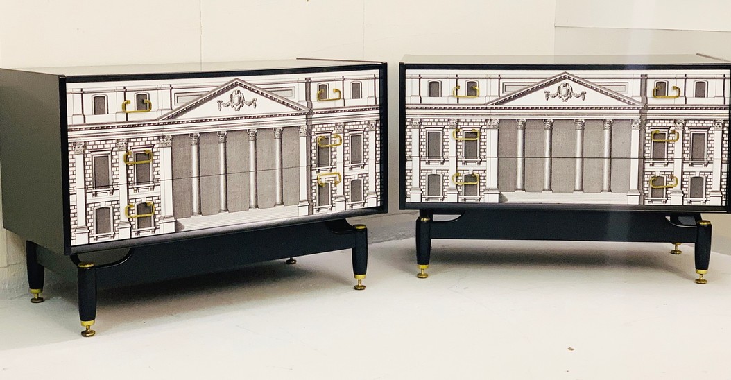 Pair of chest of drawers in style of Pierre Fornasetti