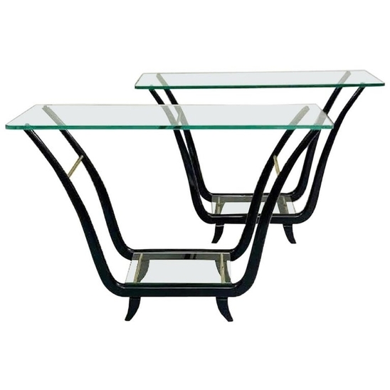 Pair of console glass and mahogany in style of Cesare Lacca - 1950s