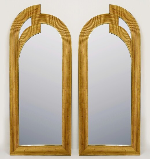Pair of Contemporary Bamboo and Brass Italian Mirrors