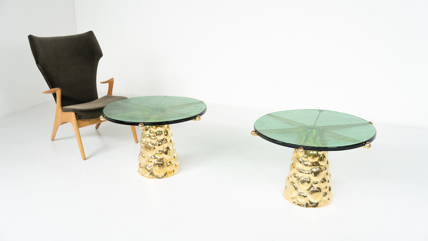 Pair of Contemporary Coffee Tables, Brass and Glass, Italy