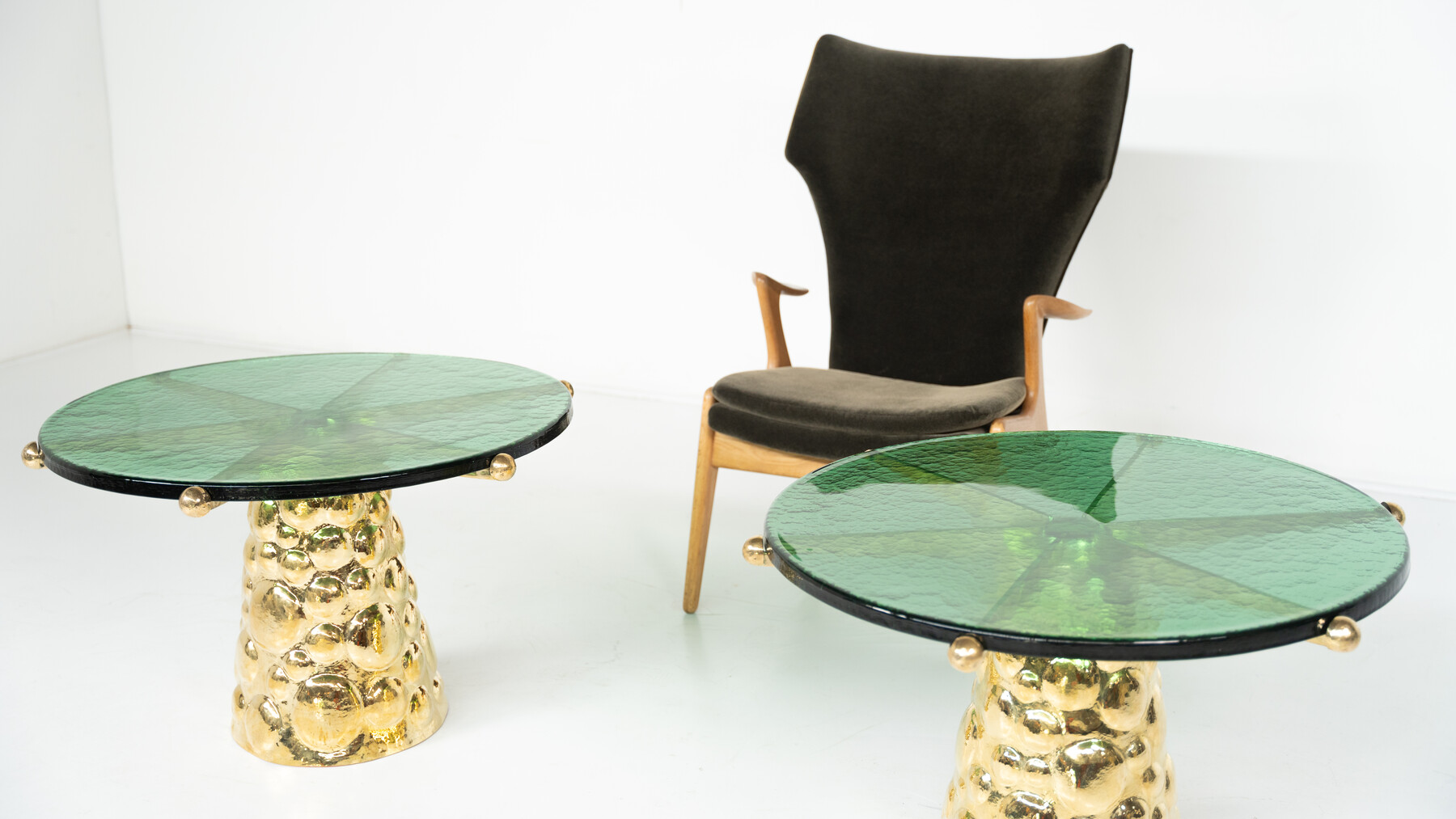 Pair of Contemporary Coffee Tables, Brass and Glass, Italy