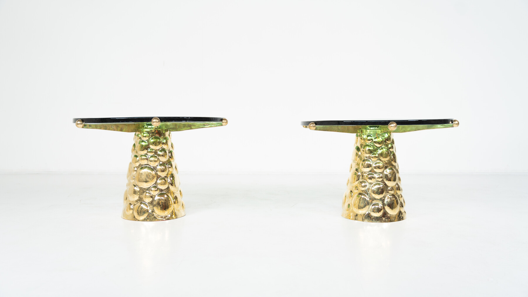 Pair of Contemporary Coffee Tables, Brass and Glass, Italy