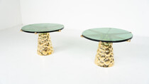 Pair of Contemporary Coffee Tables, Brass and Glass, Italy