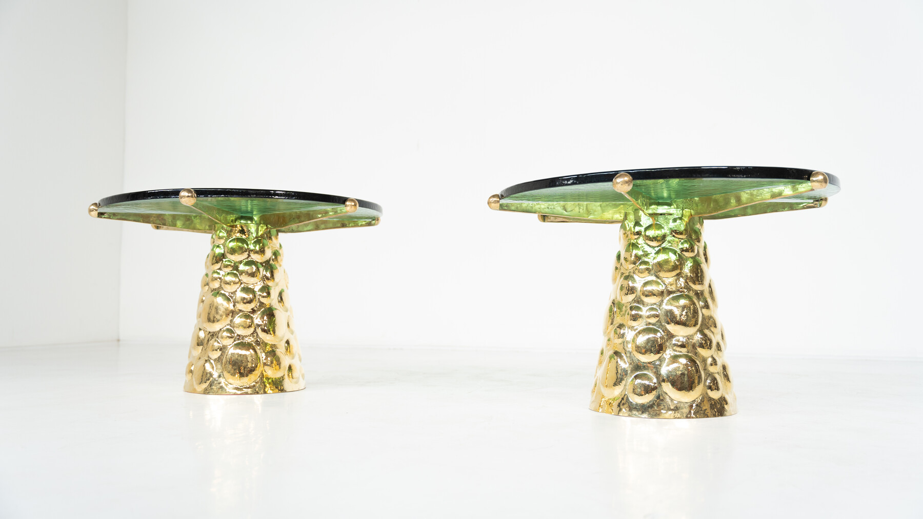 Pair of Contemporary Coffee Tables, Brass and Glass, Italy