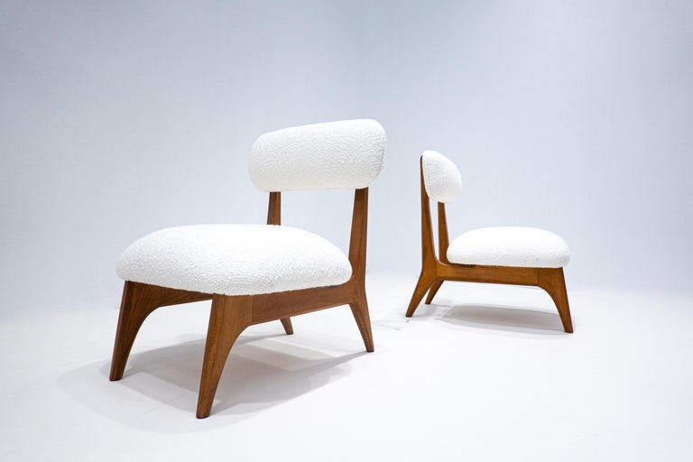 Pair of Contemporary Fireside Chairs, White Bouclette, Italy