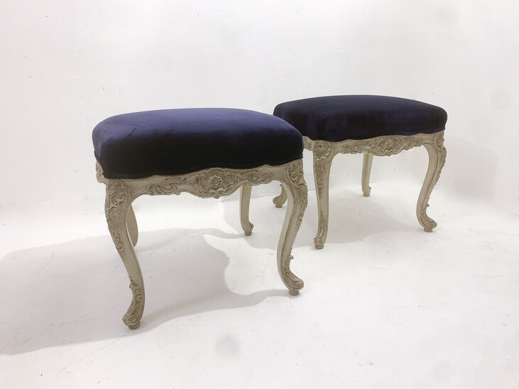 Pair of Contemporary Stools, Louis XV Style, Purple Velvet, Belgium