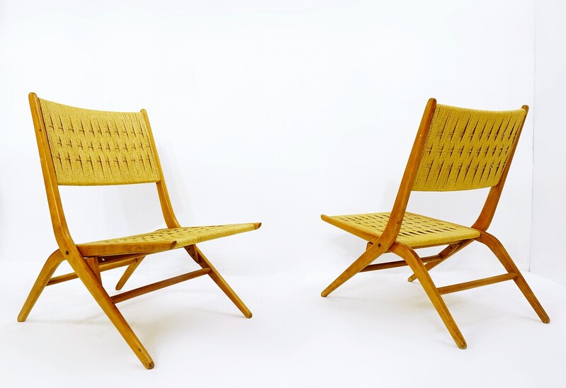 Pair of folding rope lounge chairs - 1960s