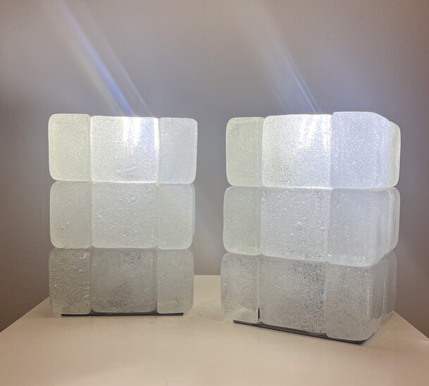 Pair of Glass Tables Lamps by Poliarte, Italy, 1970s.