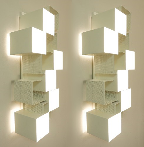 Pair Of Graphic Wall Lamps (Or Ceiling Lamps) In Perforated Sheet