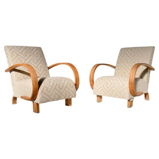Pair of Hungarian Armchairs, Wood and Fabric, c.1960s - New Upholstery