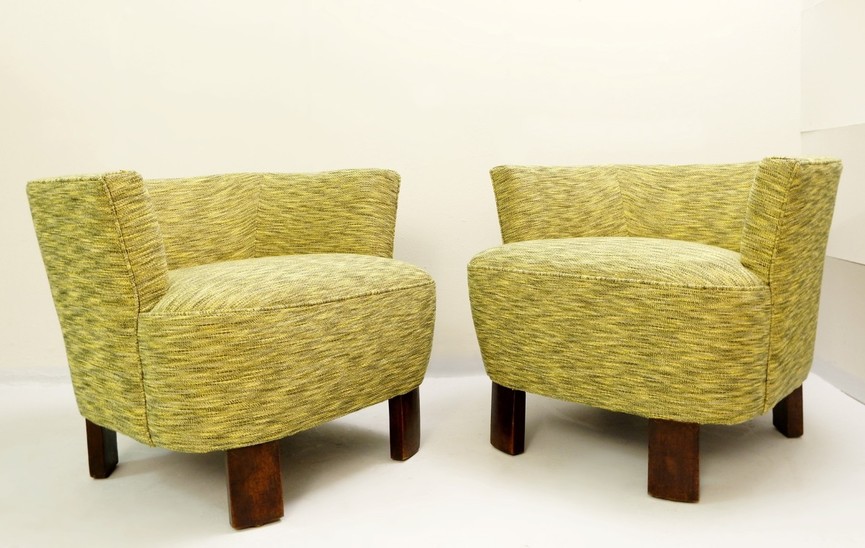 Pair Of Hungarian Club Armchairs - New Upholstery