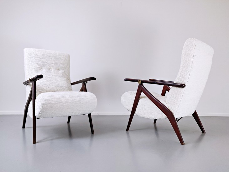 Pair of italian adjustable back armchairs - 1950s New upholstery